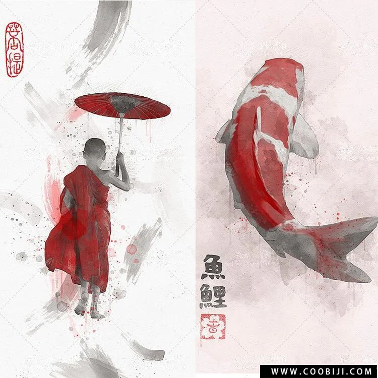 PS动作-中国风照片一键生成手绘水墨水彩画效果设计素材+PSD格式印章插图3